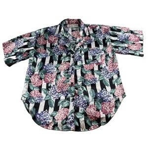 Vintage Jo Intimates Pajama Top Tunic Sleep Shirt Size S Striped Floral Satin